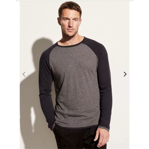 Vince Men's Gray/Black Double Layer Baseball Crew-Neck Long Sleeve T-Shirt Sz XL - Picture 1 of 8